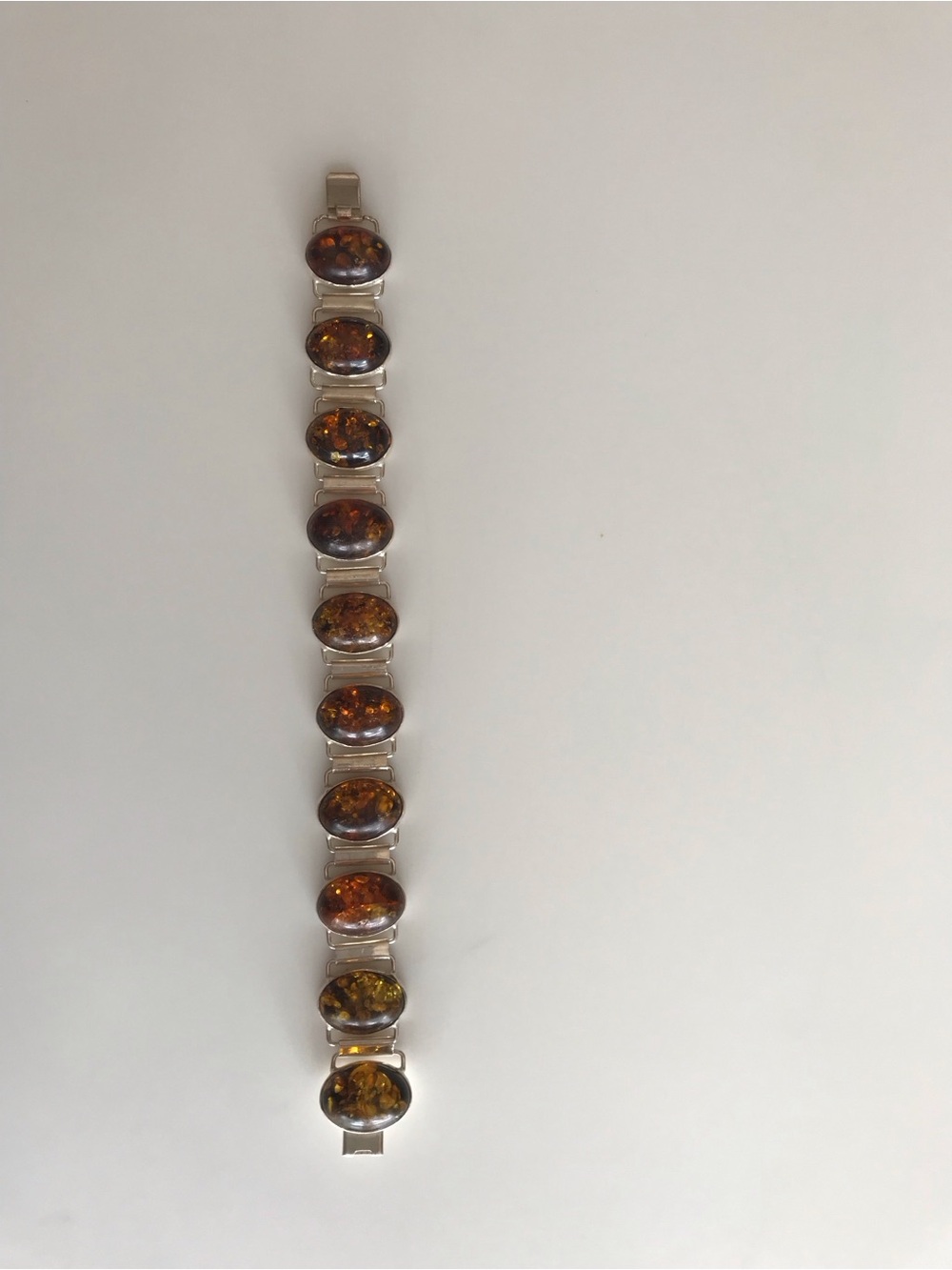 925 Sterling Silver Amber Link Bracelet Honey-Brown Amber
